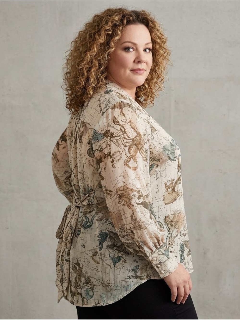 Melissa McCarthy Cream Printed Tie-Back Trench Coat Women’s 3X